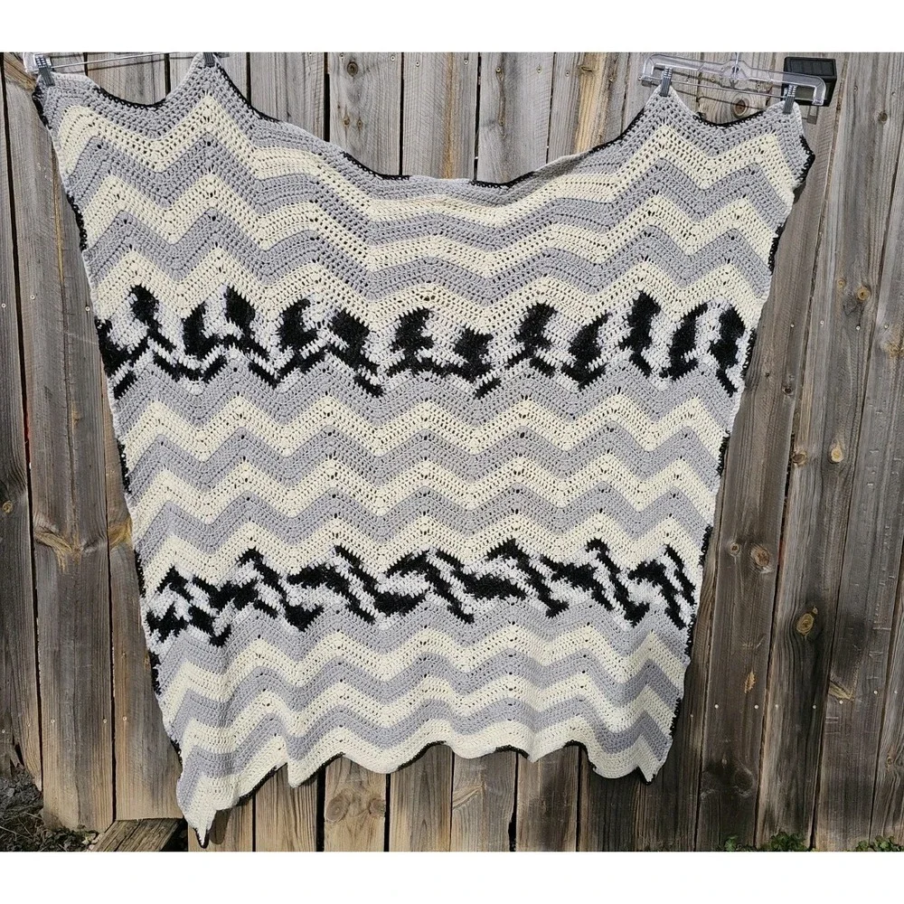 Vintage Large Crocheted Afghan Blanket Throw 60x56 Handwoven Grannycore